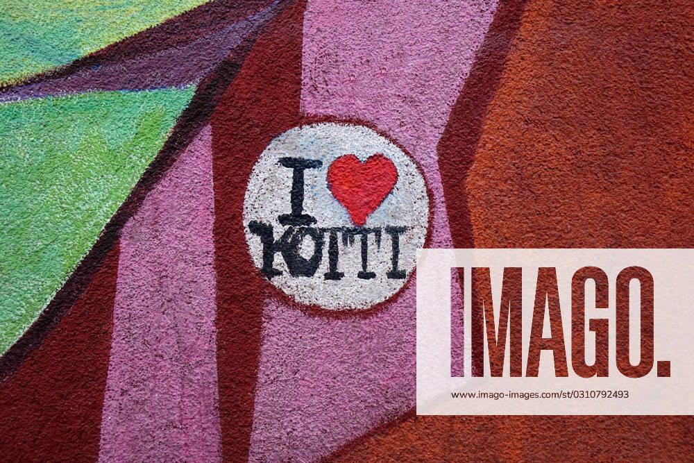 Graffiti with writing and heart symbol Graffiti with writing and heart symbol, 02 10 2023, Kreuzberg, Berlin, On a graffiti is the writing I love Kotti with a heart symbol