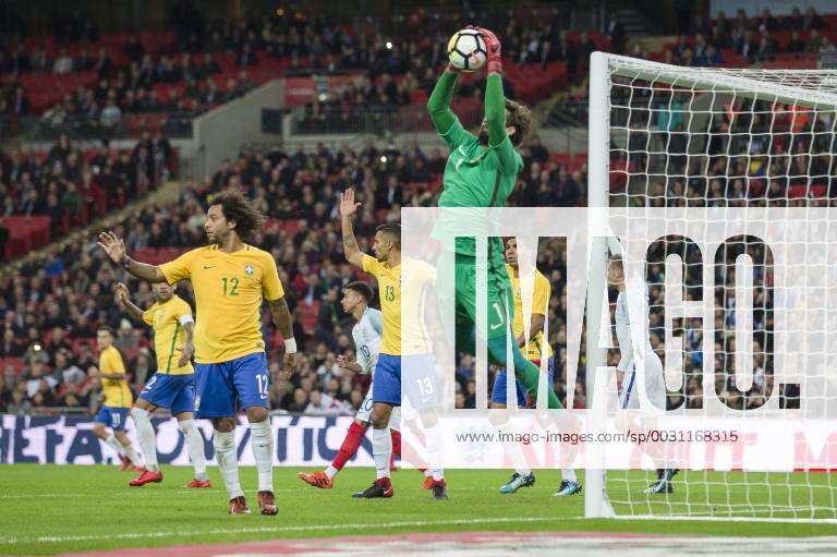 Alisson of Brazil gathers the ball during the International Friendly Länderspiel match between England and Brazil at Wembley Stadium, London, England on 14 November 2017.