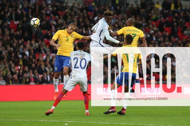 England v Brazil International Friendly L?nderspiel Tammy Abraham of England heads for goal during the International Friendly match at Wembley Stadium, London Content Not Available For UK Newspapers