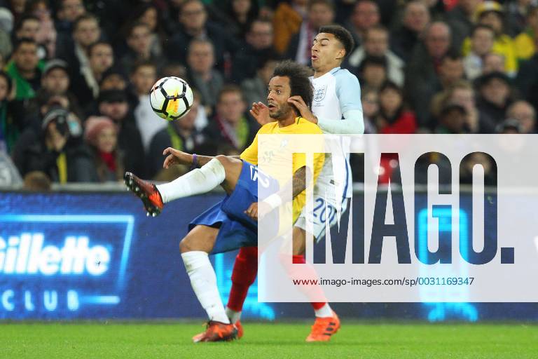 England v Brazil International Friendly L?nderspiel Marcelo of Brazil and Jesse Lingard of England in action during the International Friendly match at Wembley Stadium, London Content Not Available For UK Newspapers
