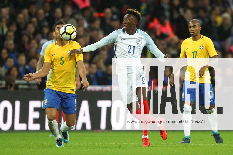 England v Brazil International Friendly L?nderspiel Casemiro of Brazil and Tammy Abraham of England in action during the International Friendly match at Wembley Stadium, London Content Not Available For UK Newspapers