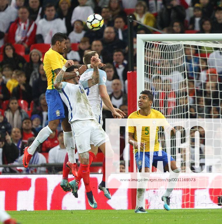 England v Brazil International Friendly L?nderspiel Paulinho of Brazil heads for goal during the International Friendly match at Wembley Stadium, London Content Not Available For UK Newspapers