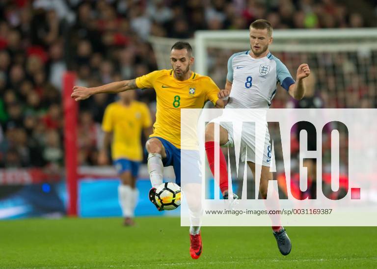Renato Augusto of Brazil battles for possession withEric Dier of England during the International Friendly Länderspiel match between England and Brazil at Wembley Stadium, London, England on 14 November 2017.