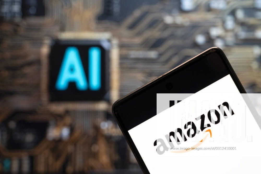 Logos displayed on smartphones in China - 03 Nov 2023 In this photo illustration, the American electronic commerce and cloud computing company Amazon logo seen displayed on a smartphone with an Artificial intelligence (AI) chip and symbol in the background. China