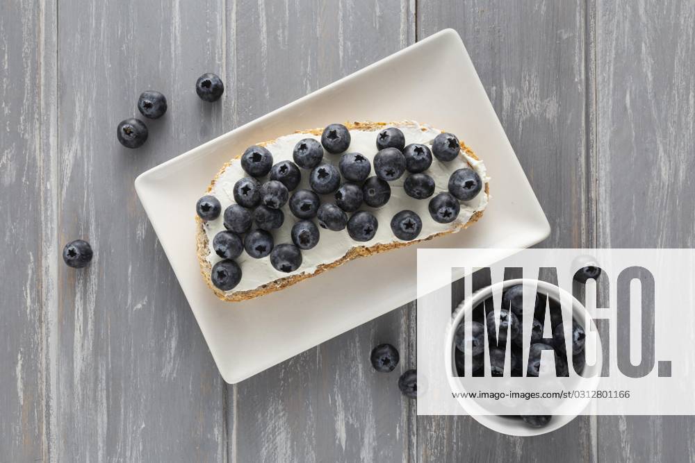 Flat Sandwich with Cream cheese and Blueberries