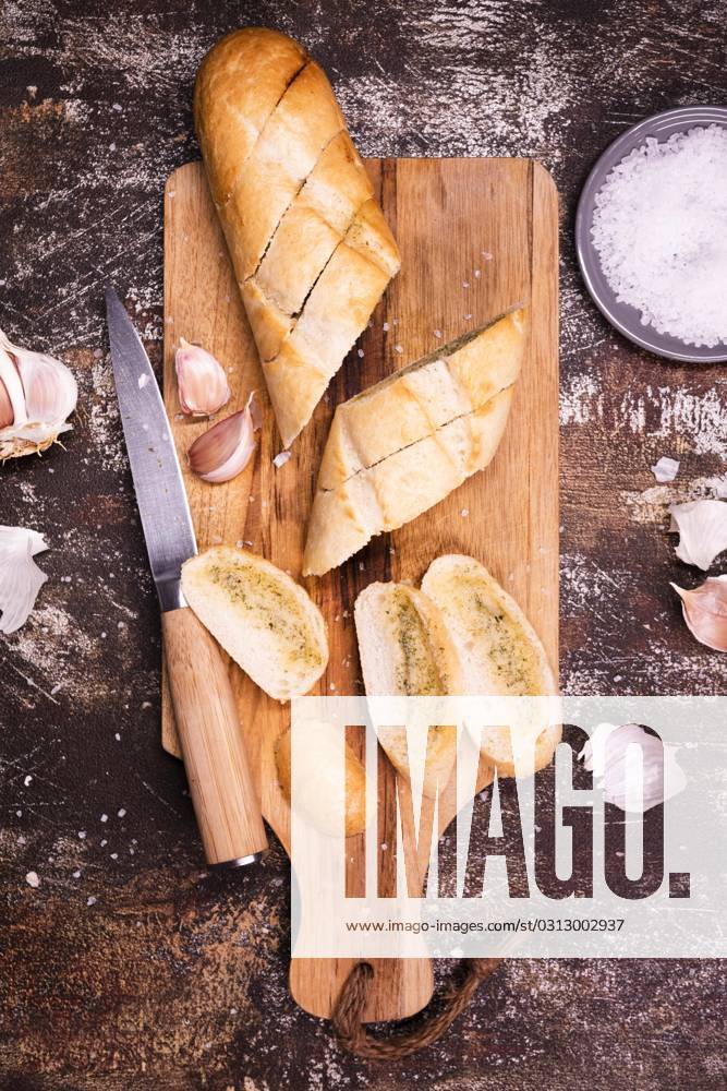 Top view Garlic bread Table