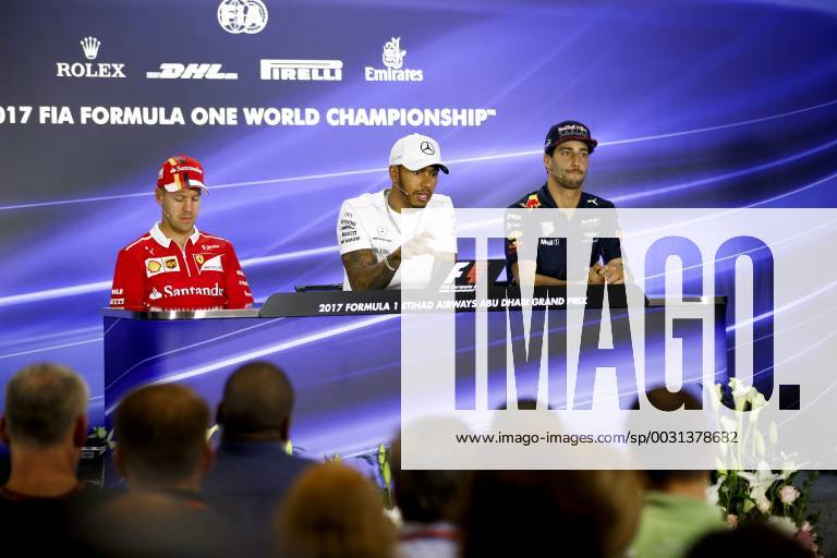 Motorsports: FIA Formula One World Championship WM Weltmeisterschaft 2017, Grand Prix of Abu Dhabi, 5 Sebastian Vettel (GER, Scuderia Ferrari), 44 Lewis Hamilton (GBR, Mercedes AMG Petronas F1 Team), 3 Daniel Ricciardo (AUS, Red Bull Racing), Abu Dhabi United Arab Emirates