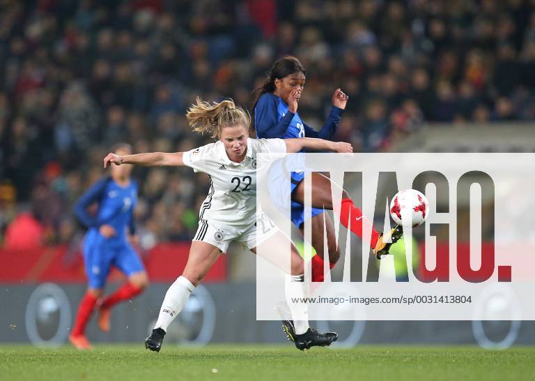 Football Women Internationals Germany France in the SchücoArena Bielefeld v l Tabea Kemme Germany against Grace Geyoro France