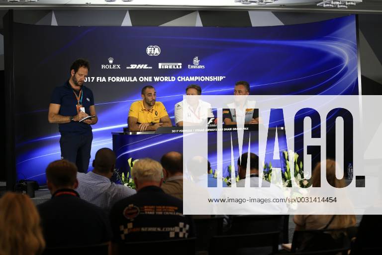 24th November 2017, Yas Marina Circuit, Abu Dhabi, UAE; Abu Dhabi Formula One Grand Prix, Friday Team press conference PK Pressekonferenz Cyril Abiteboul - Managing Director of Renault Racing Formula 1 Team, Zak Brown - Executive Director of McLaren Technology Group and Mario Isola & x2013; Pirelli Head of Car Racing ActionPlus11955419