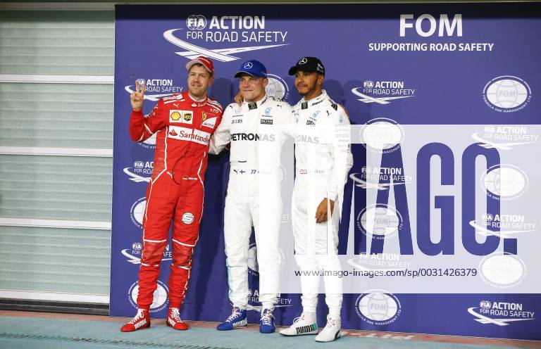 Motorsports: FIA Formula One World Championship WM Weltmeisterschaft 2017, Grand Prix of Abu Dhabi, 5 Sebastian Vettel (GER, Scuderia Ferrari), 77 Valtteri Bottas (FIN, Mercedes AMG Petronas F1 Team), 44 Lewis Hamilton (GBR, Mercedes AMG Petronas F1 Team), Abu Dhabi United Arab Emirates