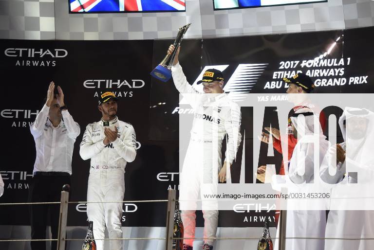 Sebastian Vettel GER 5 Scuderia Ferrari Lewis Hamilton GB 44 Mercedes AMG Petronas Motorsport Valtteri Bottas FIN 77 Mercedes AMG Petronas Motorsport Grand Prix of ABU DHABI 2017 Race Motorsport Formula 1 26 11 2017 ABU DHABI