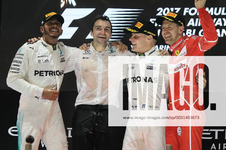 26th November 2017, Yas Marina Circuit, Abu Dhabi, UAE; Abu Dhabi Formula One Grand Prix, Sunday race day; Valtteri Bottas - Mercedes AMG Petronas F1 Team wins the race followed by Lewis Hamilton and Sebastian Vettel - Scuderia Ferrari ActionPlus11956613
