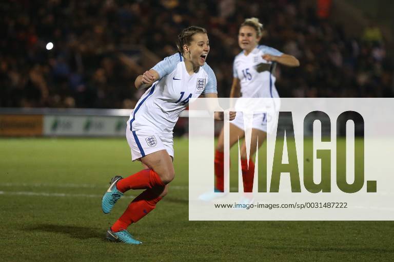 England Women v Kazakhstan Women 2019 FIFA Womens World Cup Qual Fran Kirby of England celebrates scoring her sides 2nd goal from the penalty spot during the 2019 FIFA Women s World Cup Qualifying match at the Weston Homes Community Stadium, Colchester Content Not Available For UK Newspapers