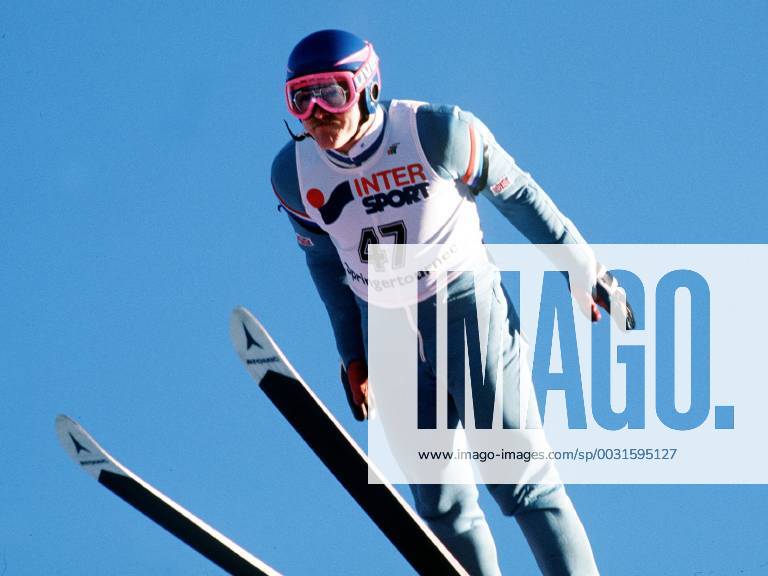 Eddie the Eagle the first pop star of ski jumper with real name of Eddie Edwards of England recorded during the new year s ski jumping in Garmisch on 01 01 1990 sports ski jumping single action Garmisch Germany
