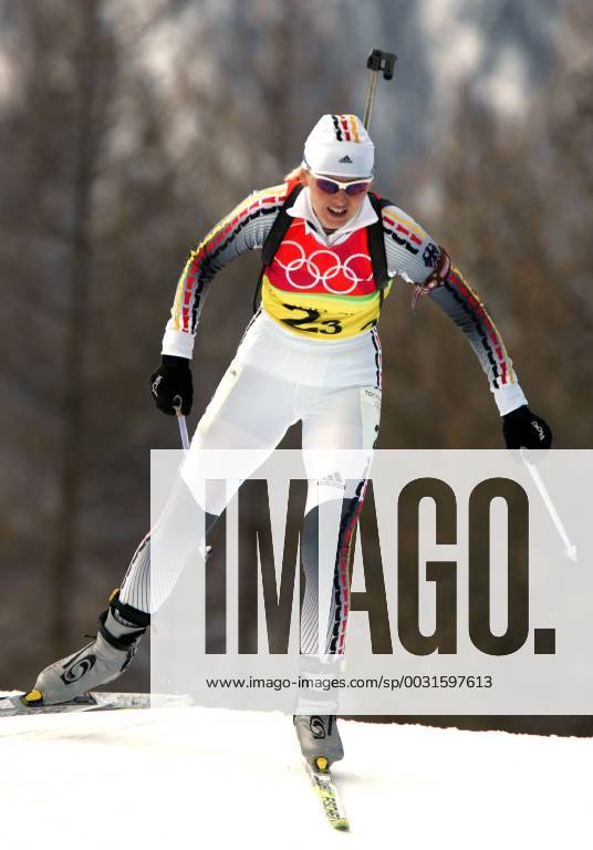 Biathlon women s relay silver medal Olympic Games 2006 was taken in San Sicario on 23 02 2006 Katrin Apel action San Sicario, Italy