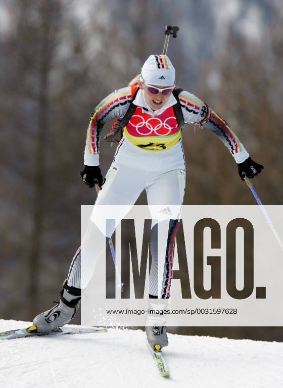 Biathlon women s relay silver medal Olympic Games 2006 was taken in San Sicario on 23 02 2006 Katrin Apel action San Sicario, Italy