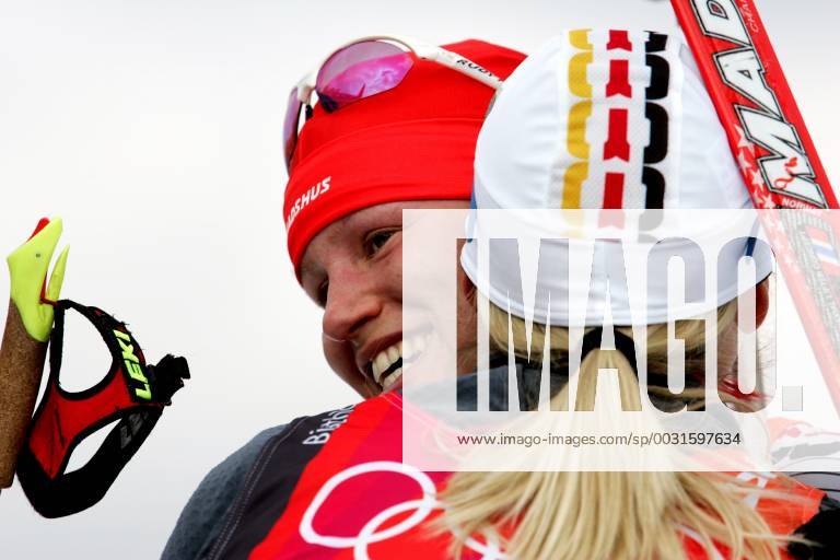 Biathlon women s relay silver medal Olympic Games 2006 recorded in San Sicario on 23 02 2006 Kati Wilhelm embraces Katrin Apel San Sicario, Italy