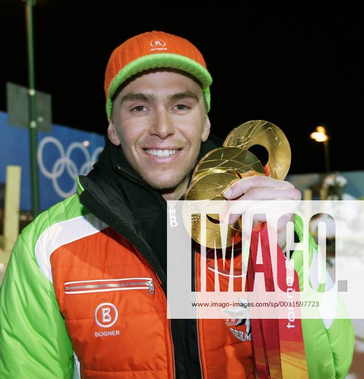 Michael Greis with 3 gold medals taken in San Sicario on 25 02 2006 biathlon Olympic Games 2006 San Sicario, Italy
