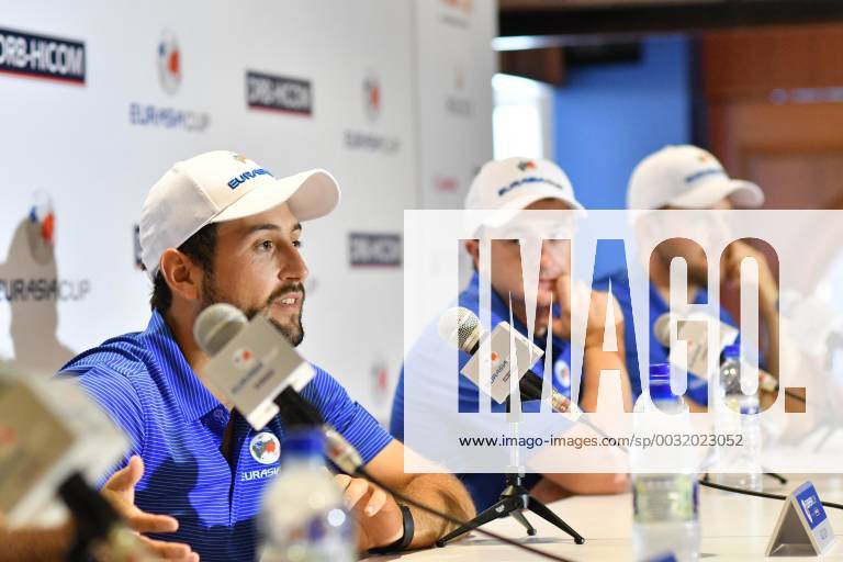 (180109) -- KUALA LUMPUR, Jan.9, 2018 -- Alex Levy(L) from France, a player of Team Europe, speaks at a press conference PK Pressekonferenz of the EurAsia Cup at the Glenmarie Golf and Country Club in Kuala Lumpur, Malaysia, Jan. 9, 2018. This year s EurAsia Cup will take place at the Glenmarie Golf and Country Club from Jan. 12 to Jan. 14, 2018. ) (SP)MALAYSIA-KUALA LUMPUR-GOLF-EURASIA CUP-PRESS CONFERENCE ChongxVoonxChung