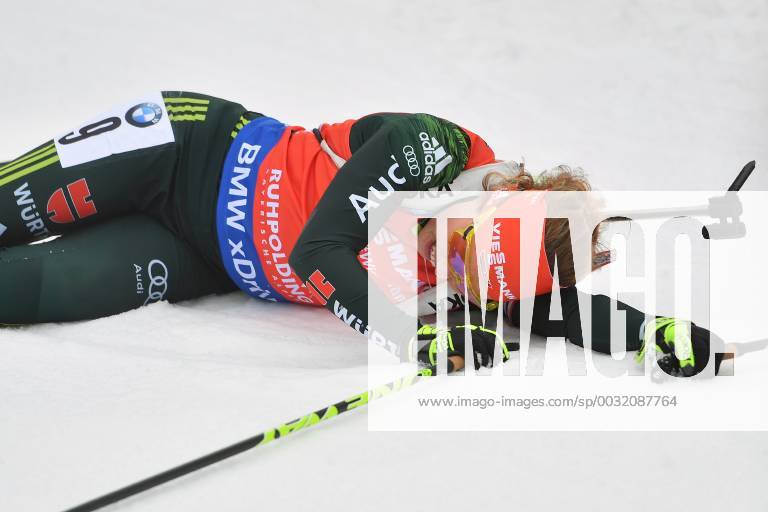Laura DAHLMEIER GER totally exhausted after finish action frame cut to single subject half figure half figure mass start women ladies of ladies on 14 01 2018 IBU Biathlon World Cup 2018 in Ruhpolding season 2017-18