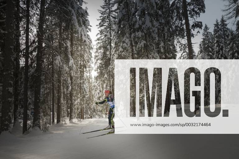 Laura Dahlmeier GER action in the snow-covered forest Biathlon World Cup 10 KM pursuit of women Anterselva, Italy on 20 01 2018