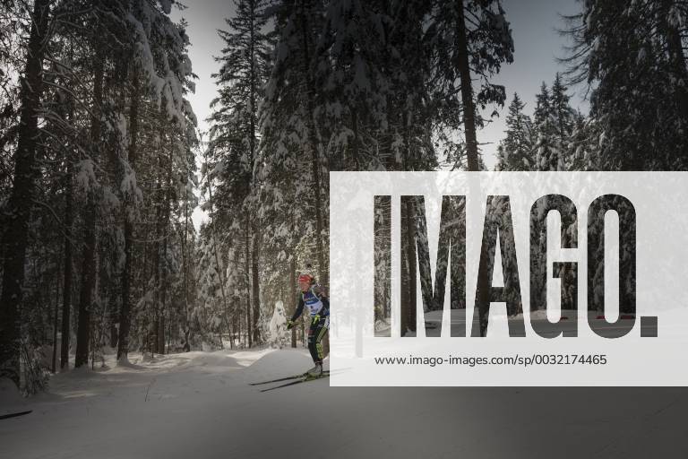 Laura Dahlmeier GER action in the snow-covered forest Biathlon World Cup 10 KM pursuit of women Anterselva, Italy on 20 01 2018
