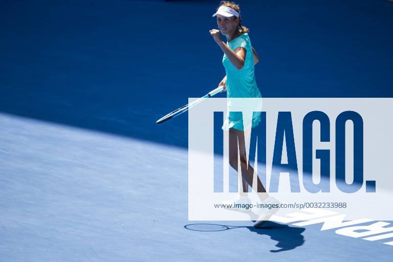 MELBOURNE, VIC - JANUARY 25: Elise Mertens of Belgium celebrates in her Semifinal match during the 2018 Australian Open on January 25, 2018, at Melbourne Park Tennis Centre in Melbourne, Australia. (Photo by Jason Heidrich Icon Sportswire) TENNIS: JAN 25 Australian Open Icon18012511050
