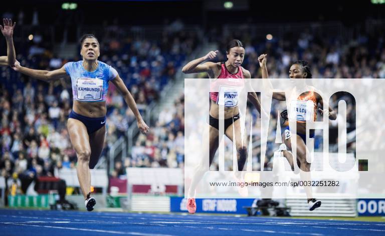 Berlin Germany 26 01 2018 60m women final Mujinga Kambundji Tatjana Pinto and Marie Josée Ta Lou, at the finish line at the Hall meeting ISTAF Athletics indoor 2018 in the Mercedes-Benz arena