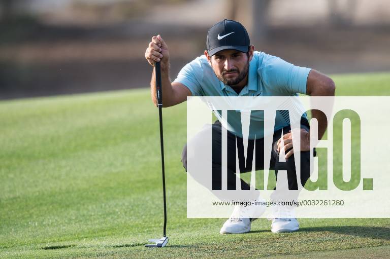 Alexander levy of France lines up a putt during the third round of the Omega Dubai Desert Classic European Tour 2018 at the Emirates Golf Club, Dubai, UAE on 27 January 2018.