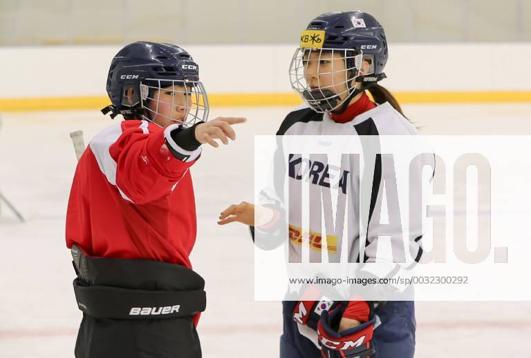 - SPORT South-North Korea women s Ice hockey Eishockey team, Jan 28, 2018 : A North Korean player (L) and a South Korean player talk during their training session of a joint South-North Korea women s ice hockey team at the Jincheon National Training Center in Jincheon, southeast of Seoul, South Korea. The joint Korean women s ice hockey team had the first training together on Sunday. The two Koreas have put together an unified team of 35 players for the upcoming 2018 PyeongChang Winter Olympics. Twelve North Korean players joined 23 South Korean players. (81723740st)