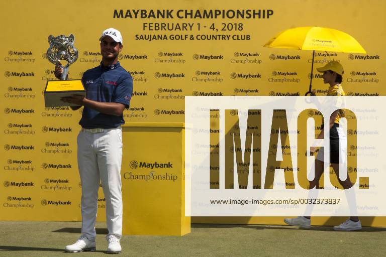 Shah Alam, Kuala Lumpur, Malaysia - Shubhankar Sharma pro golf player from India poses with the Maybank Championship trophy after he won by the score of 21 under 267 during day four...The Maybank Championship 2018 golf event is being hosted on 1st to 4th February 2018 at Saujana Golf & Country Club. Maybank prize ceremony - ZUMAs197 81793028st