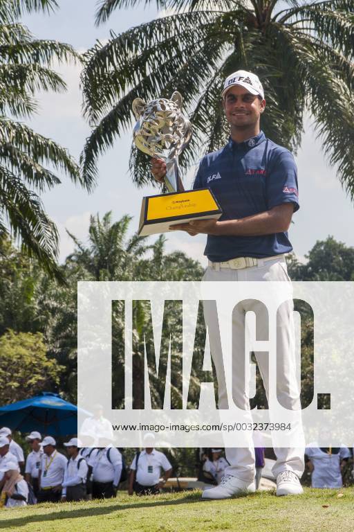 Shah Alam, Kuala Lumpur, Malaysia - Shubhankar Sharma pro golf player from India poses with the Maybank Championship trophy after he won by the score of 21 under 267 during day four...The Maybank Championship 2018 golf event is being hosted on 1st to 4th February 2018 at Saujana Golf & Country Club. Maybank prize ceremony - ZUMAs197 81793031st