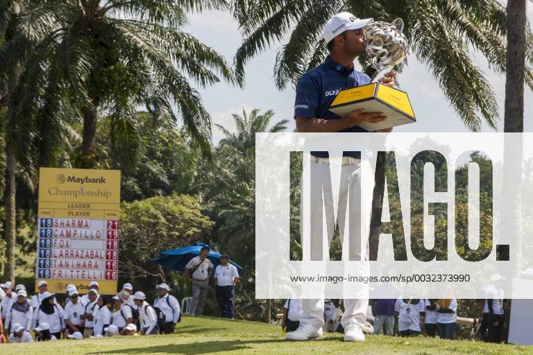 Shah Alam, Kuala Lumpur, Malaysia - Shubhankar Sharma pro golf player from India poses with the Maybank Championship trophy after he won by the score of 21 under 267 during day four...The Maybank Championship 2018 golf event is being hosted on 1st to 4th February 2018 at Saujana Golf & Country Club. Maybank prize ceremony - ZUMAs197 81793045st
