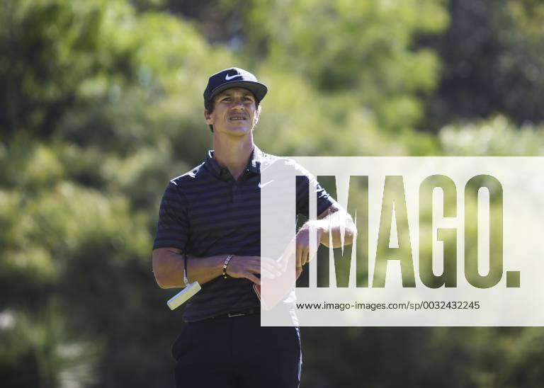 9th February 2018, Lake Karrinyup Country Club, Karrinyup, Australia; ISPS HANDA World Super 6 Perth golf, second round; Thorbjorn Olesen (DEN) checks his yardage for the next shot ActionPlus11983373