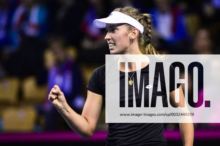 Belgian Elise Mertens reacts during a tennis game between French Pauline Parmentier WTA Tennis Damen 91) and Belgian Elise Mertens (WTA 20), the first rubber of this weekend s Fed Cup World Group Round 1 meeting between France and Belgium in La Roche-sur-Yon, France, Saturday 10 February 2018. LAURIExDIEFFEMBACQ x05293543x