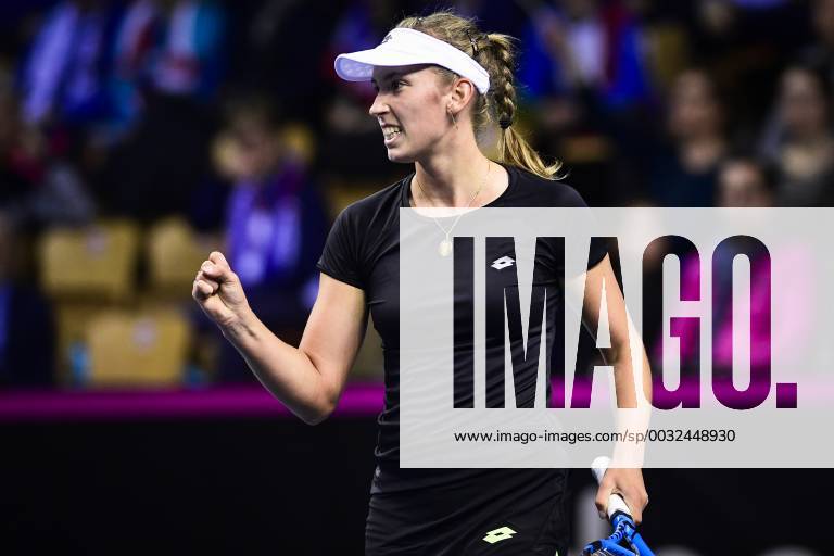 Belgian Elise Mertens reacts during a tennis game between French Pauline Parmentier WTA Tennis Damen 91) and Belgian Elise Mertens (WTA 20), the first rubber of this weekend s Fed Cup World Group Round 1 meeting between France and Belgium in La Roche-sur-Yon, France, Saturday 10 February 2018. LAURIExDIEFFEMBACQ x05293544x
