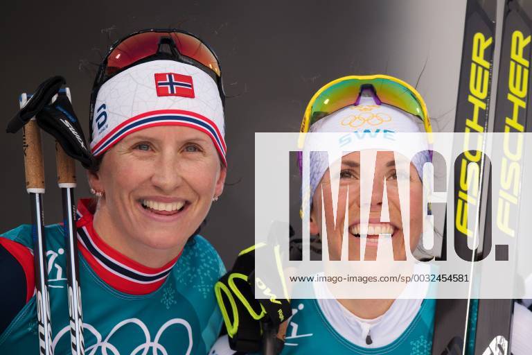 Marit Bj ¿color of Norway and Charlotte Kalla of Sweden after competing in the Women s 4 X 5 km relay during day one of the 2018 Winter Olympics on February 10 2018 in Pyeongchang Photo Joel M BILDBYR N code JM 87613
