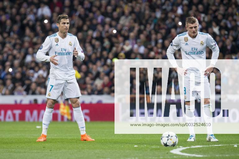 Real Madrid Cristiano Ronaldo and Toni Kroos during Eight Finals Champions League match between Real Madrid and PSG at Santiago Bernabeu Stadium in Madrid , Spain. February 14, 2018. (20180214014)