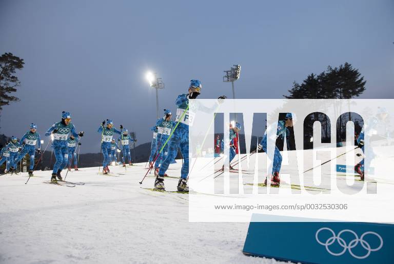 General feature edge motif precursor Pulk runner field on the cross-country skiing Nordic combined of men Nordic combined IND Gund NH route 10 km cross country on 14 02 2018 Alpensia cross country skiing centre at the Winter Olympics 2018 from 09 02 25 02 in PyeongChang 2018 South Korea