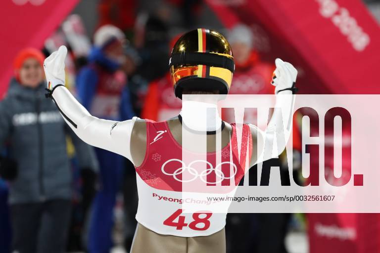- SPORT OLYMPICS - 2018 Winter Olympics PYEONGCHANG,SOUTH KOREA,17.FEB.18 - OLYMPICS, NORDIC SKIING, Ski jumping Skispringen Ski nordisch - Olympic Winter games Winterspiele Spiele Summer games PyeongChang 2018, large hill. Image shows the rejoicing of Andreas Wellinger (GER). GEPAxpictures xChristianxWalgram