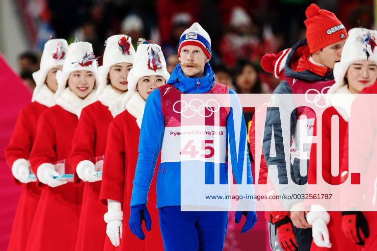 Robert Johansson of Norway on his way to a ceremony after winning the bronze medal in the men s large hill individual final during day eight of the 2018 Winter Olympics on February 17 2018 in Pyeongchang Photo Carl Sandin BILDBYRAN code CS 57999 303