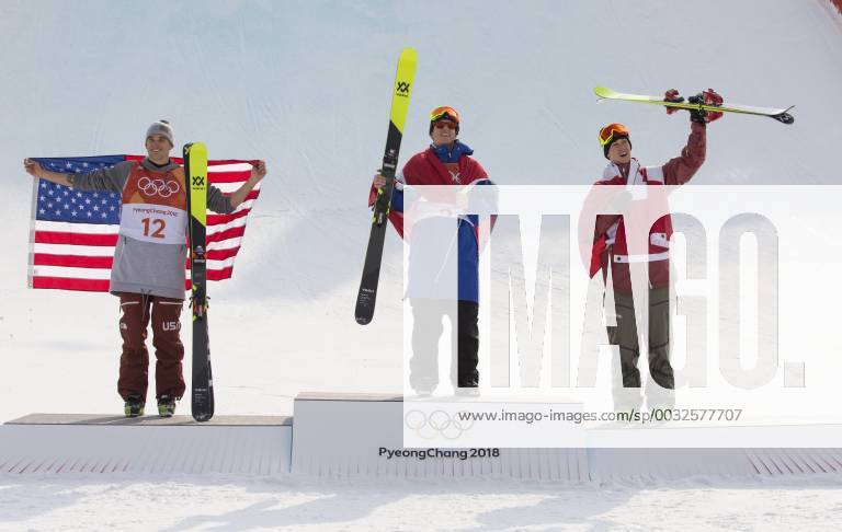 - SPORT 18th February 2018, Pyeongchang, South Korea; 2018 Winter Olympic Games Olympische Spiele Olympia OS Day 9; Phoenix Snow Centre; Oyster Braaten (NOR) on the podium holding his national flag and skis after winning the Gold Medal in the Mens Ski Slopestyle Final along with the Silver Medalist Nick Goepper (USA) and Bronze Medalist Alex Beaulieu Marchand (CAN) ActionPlus11988757