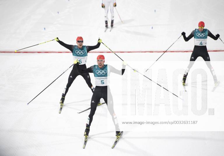 Finish by left front Johannes RYDZEK GER 1 place Olympic winner winner winner behind Fabian RIESSLE GER 2 place Eric FRENZEL GER 3 place action German target Sprint Nordic combined of large hill men s cross-country large hill Nordic combined IND Gund LH 10 km Cross country 20 02 2018 Alpensia cross country skiing centre at the Winter Olympics 2018 from 09 02 25 02 2018 in PyeongChang Korea Â