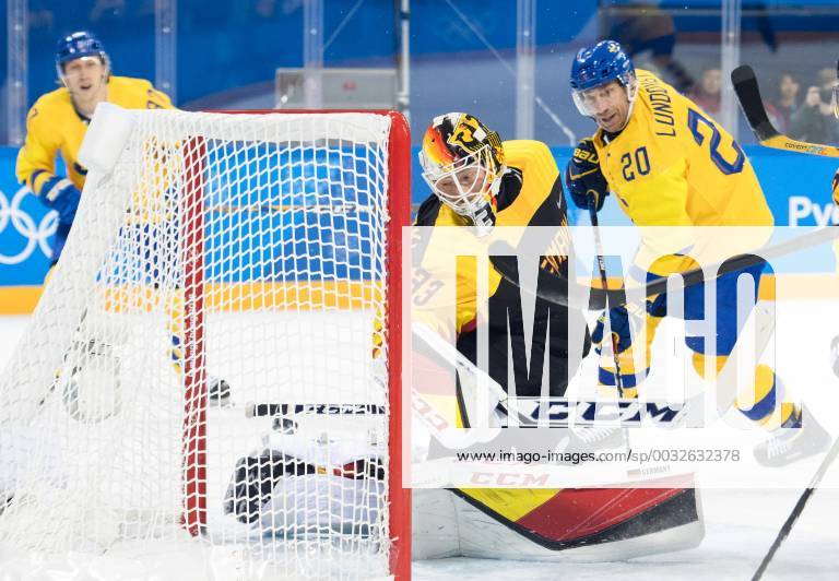 Goalkeeper Danny aus den Birken of Germany and Joel Lundqvist of Sweden in the Men s Ice Hockey Quarterfinals game between Sweden and Germany during day twelve of the 2018 Winter Olympics on February 21 2018 in Pyeongchang Photo Joel Marklund BILDBYRAN code JM 87642