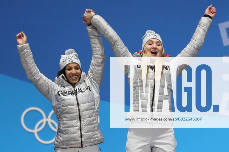 OLYMPICS - 2018 Winter Olympics PYEONGCHANG,SOUTH KOREA,22.FEB.18 - OLYMPICS, BOBSLEIGH - Olympic Winter games Winterspiele Spiele Summer games PyeongChang 2018, ladies, Medals Plaza, award ceremony. Image shows Lisa Buckwitz and Mariama Jamanka (GER). GEPAxpictures xMathiasxMandl