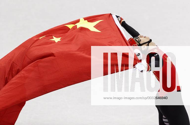 Gangneung, South Korea - Daijing Wu of China (6) celebrates after winning the gold medal and setting a world record in the MenÃ¢â‚¬â ¢s Short Track Speed skating Eisschnelllauf 500M final at the PyeongChang 2018 Winter Olympic Games Olympische Spiele Olympia OS at Gangneung Ice Arena on Thursday February 22, 2018. PyeongChang 18: Short Track Speed Skating Men - ZUMAj89_ 20180222_zaf_j89_074
