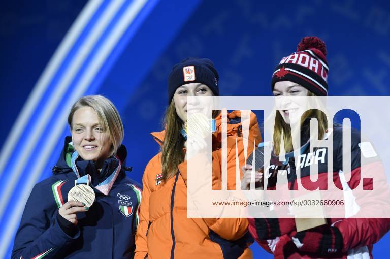 MEDAL PLAZA: OLYMPISCHE SPELEN: Olympic Games Olympische Spiele Olympia OS PYEONGCHANG 2018 Suzanne Schulting wint Olympisch goud op de 1.000 meter shorttrack Vlnr Arianna Fontana (ITA) , Suzanne Schulting en Kim BOUTIN (CAN) Foto: Sander Chamid Imagesx xSoenarxChamidxsportfotografiexIVx 10161498