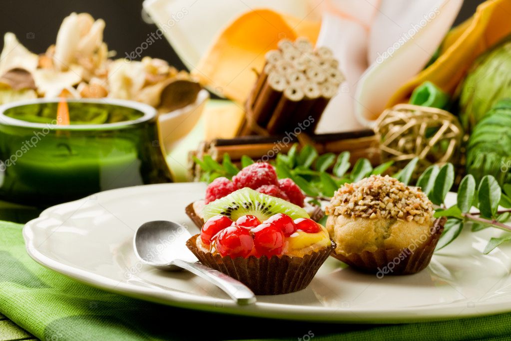 Photo of delicious dessert plate with italian fruits pastries model released