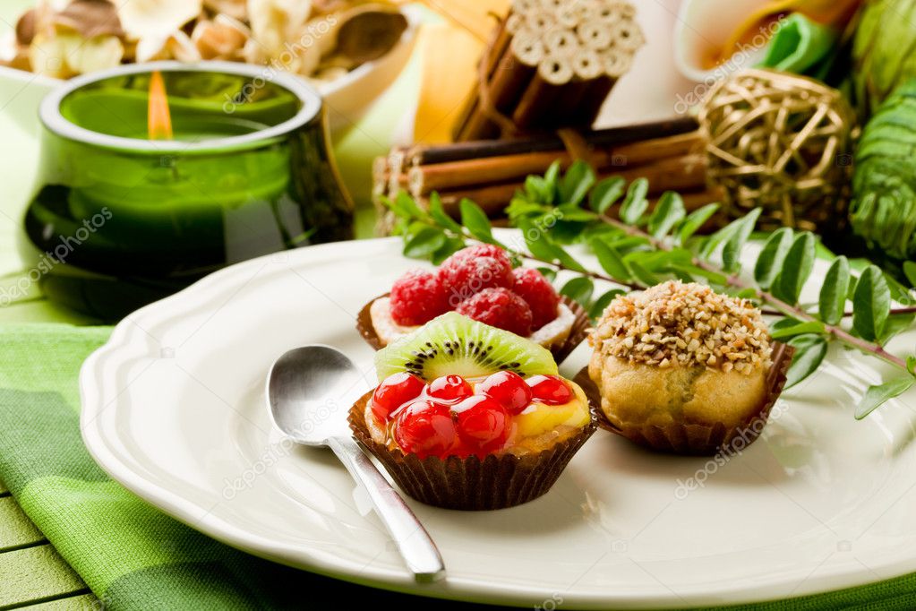 Photo of delicious dessert plate with italian fruits pastries model released