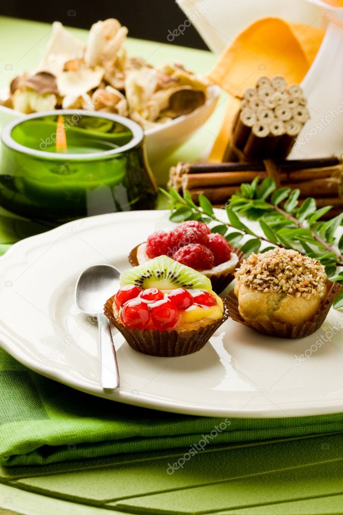 Photo of delicious dessert plate with italian fruits pastries model released